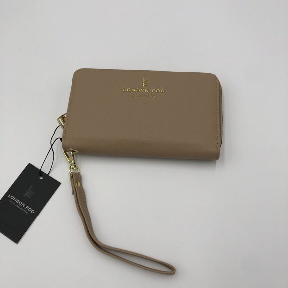 London Fog Bradford Single Zip Wallet With Front‎ Flap & Wrist Strap Latte NWT - Picture 4 of 7